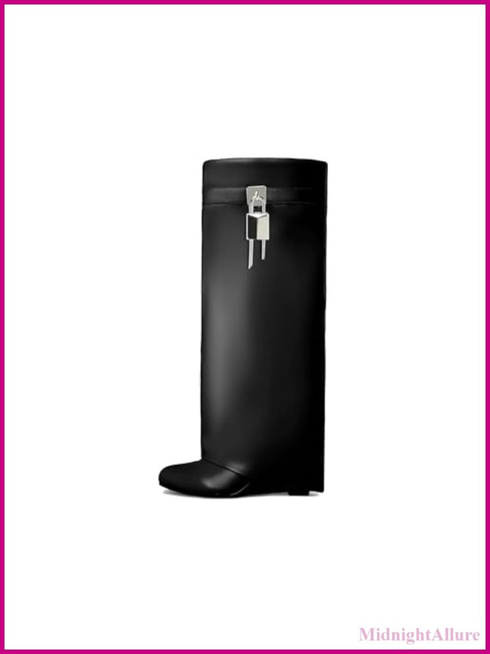 Fold Over Wedge Boots Vegan Leather Padlock Knee High Heeled Booties